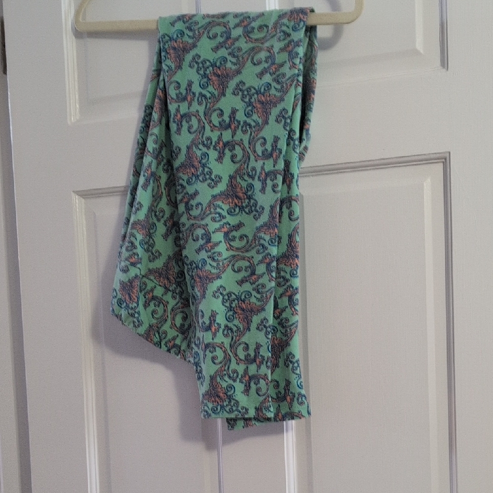 LuLaRoe Teal and Coral Swirl Leggings